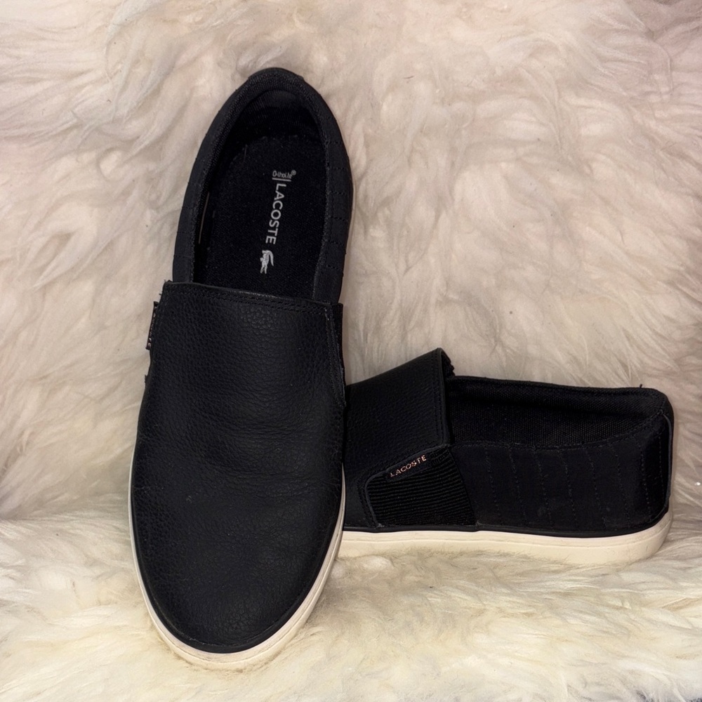 Lacoste Women's Black and White Slip-On Loafers